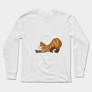 Tabby Somali Cat Stretching Yoga Cream Long Sleeve T-Shirt